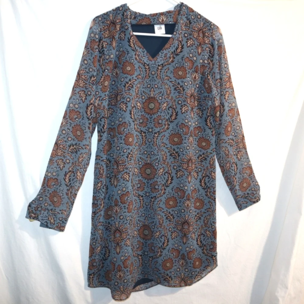 CAbi Provincial Tunic Dress Womens  Blue Brown Floral Style 3295 Size S - Picture 5 of 13